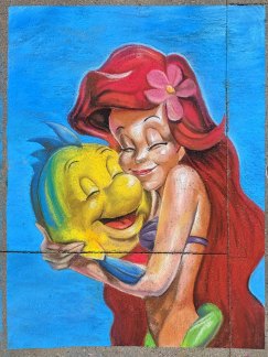 Chalk festival Ariel and Flounder